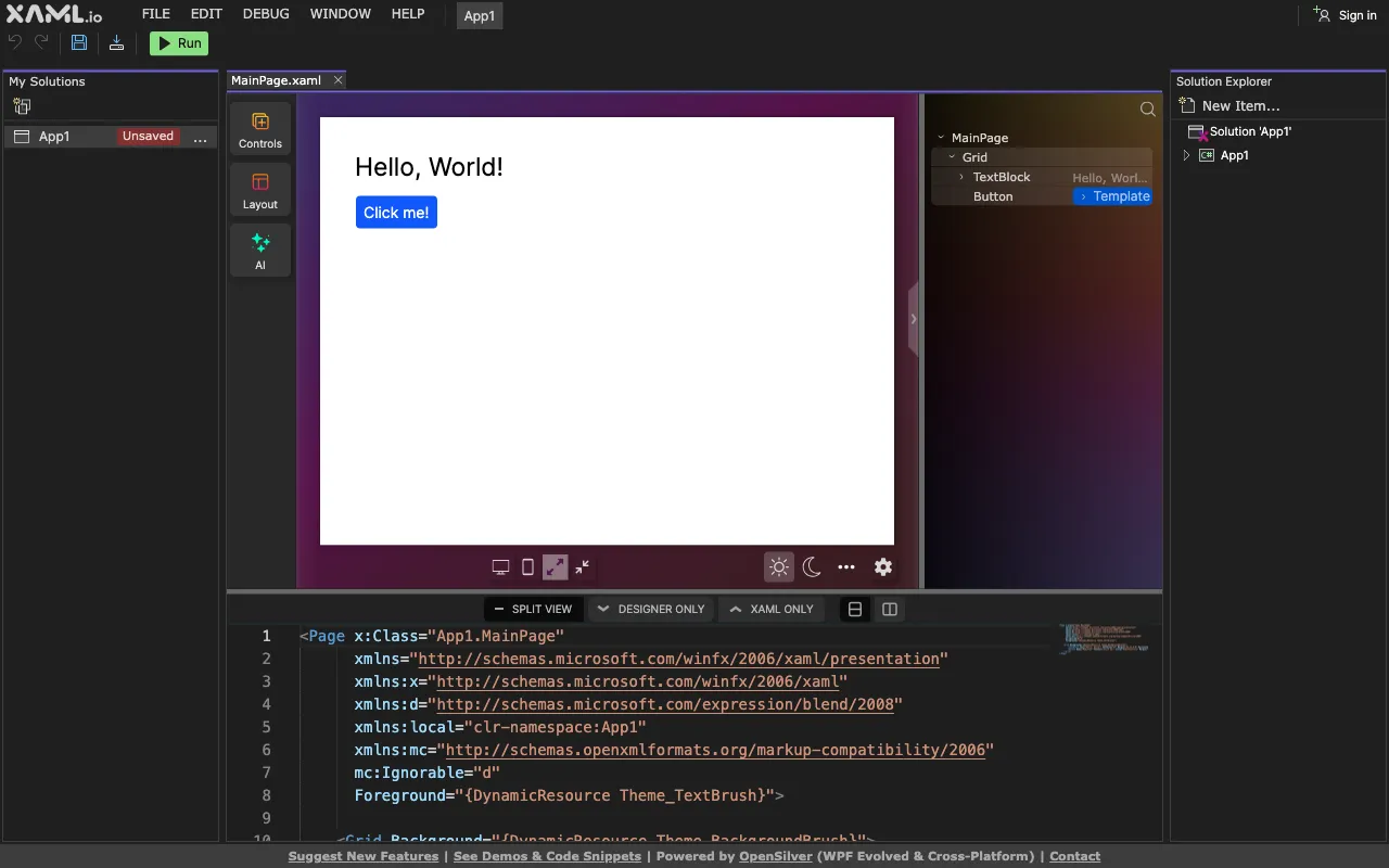 XAML.io — preview screenshot