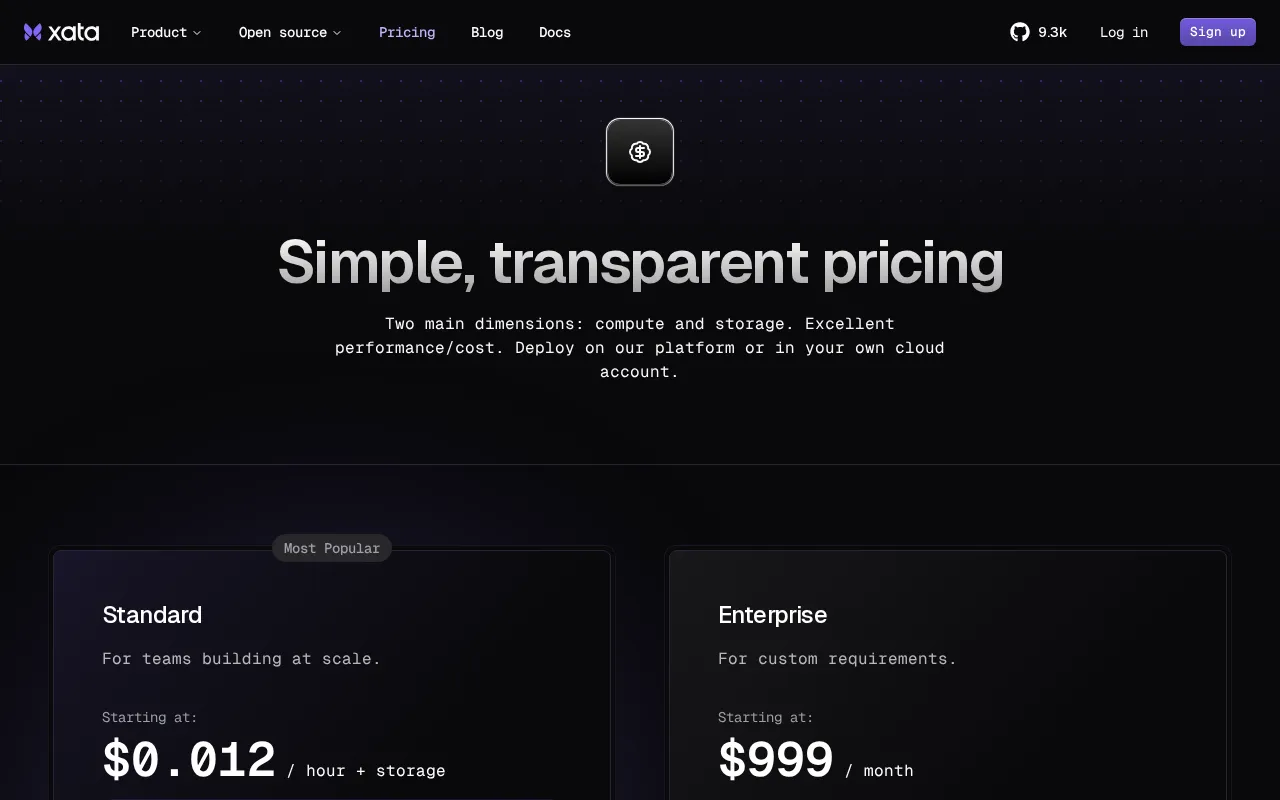 Xata — pricing page