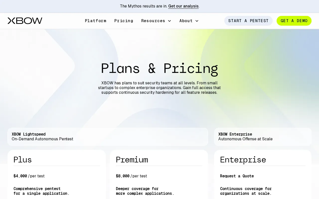XBOW — pricing page
