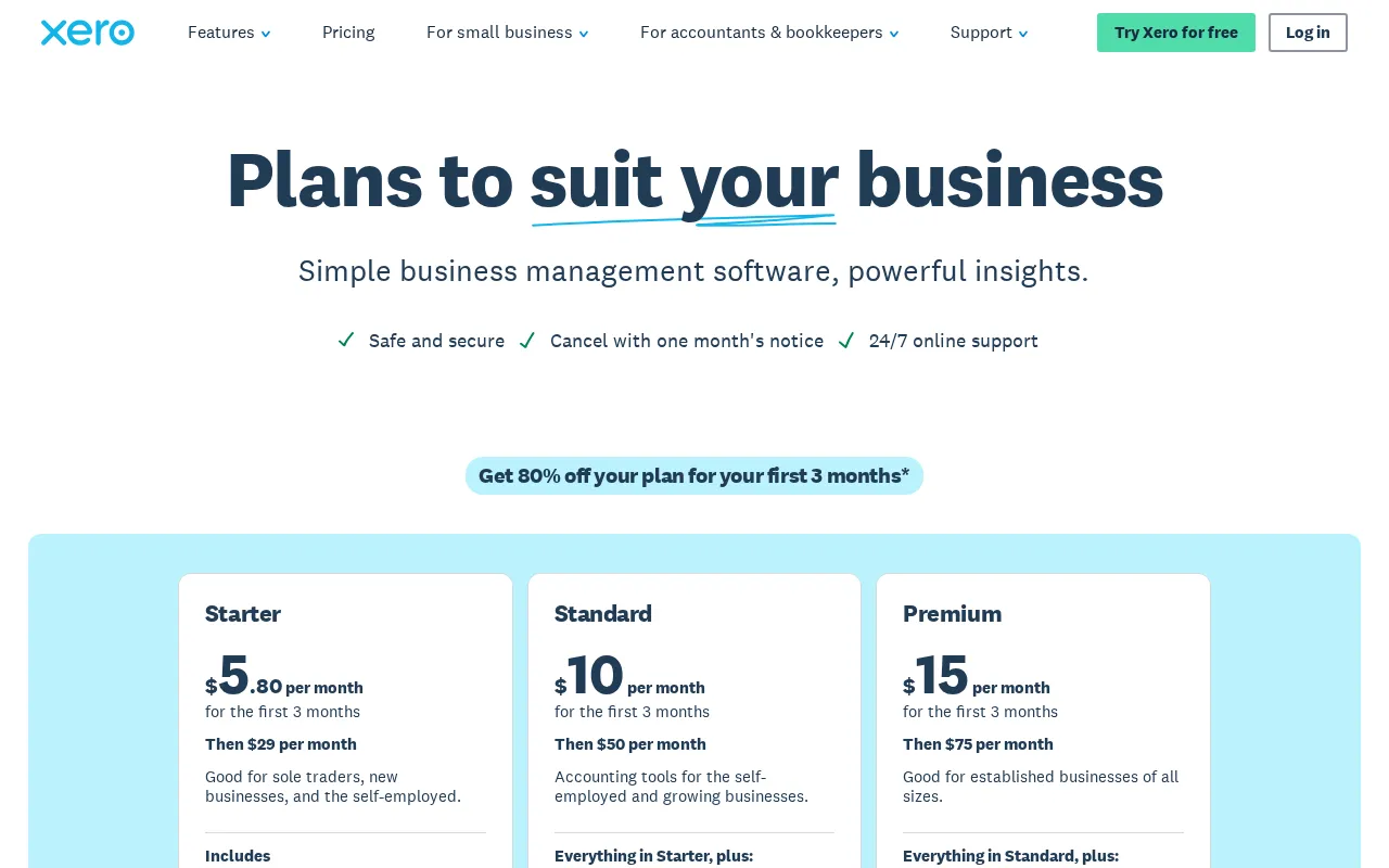Xero — pricing page
