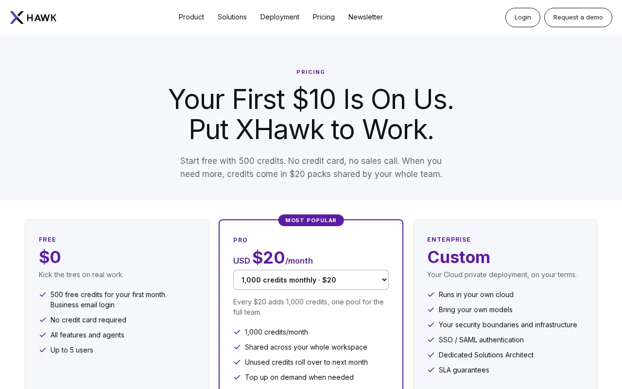 XHAWK — pricing page