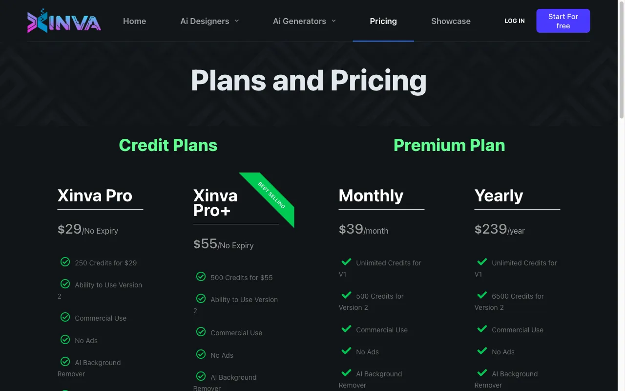Xinva — pricing page