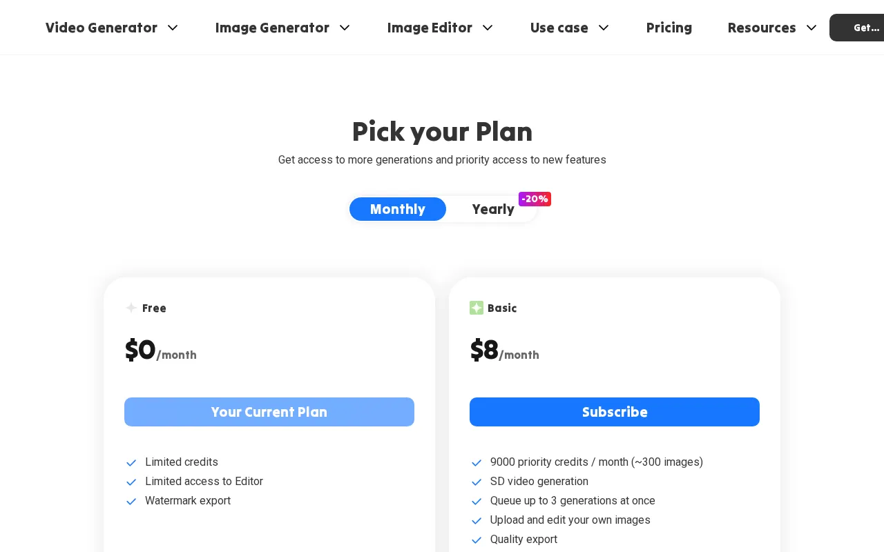Xole AI Image Generator — pricing page