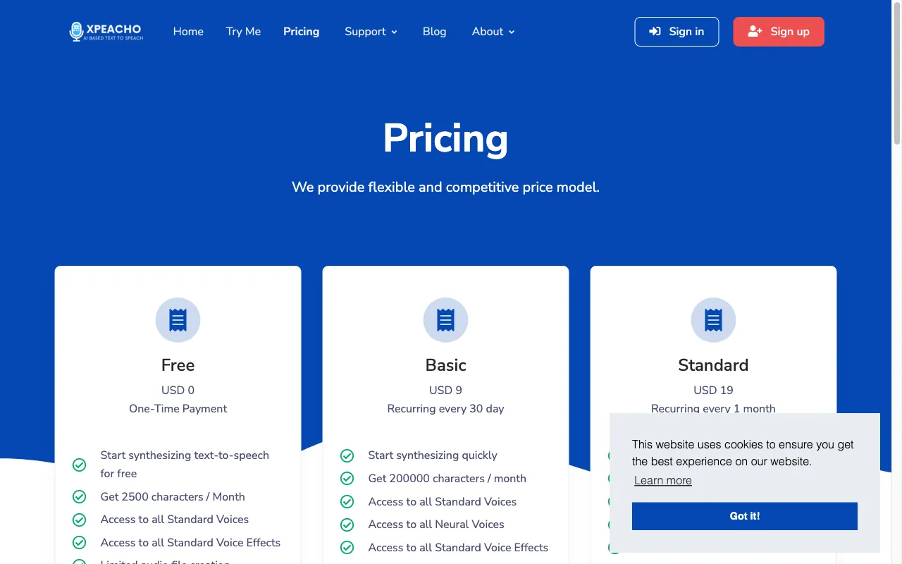 Xpeacho — pricing page