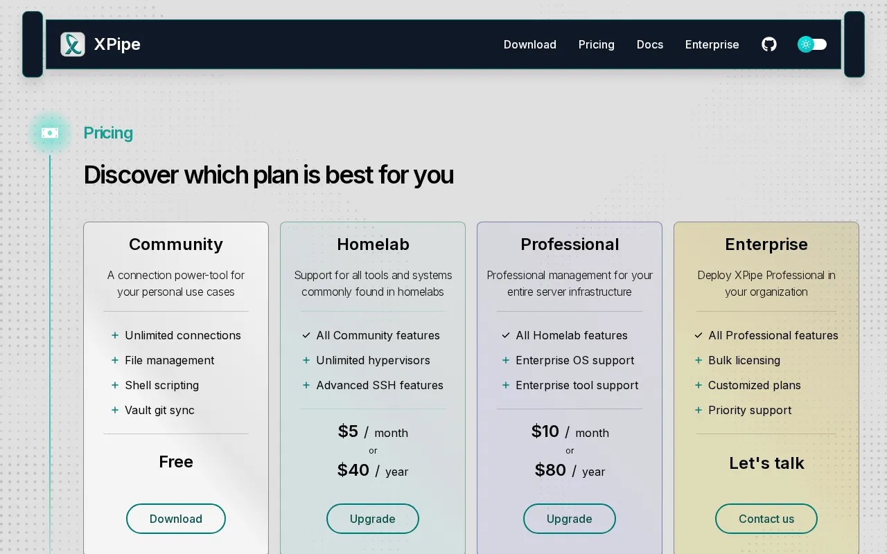 XPipe — pricing page