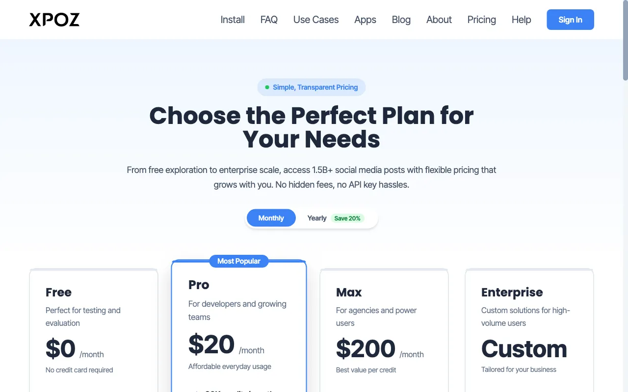 Xpoz — pricing page