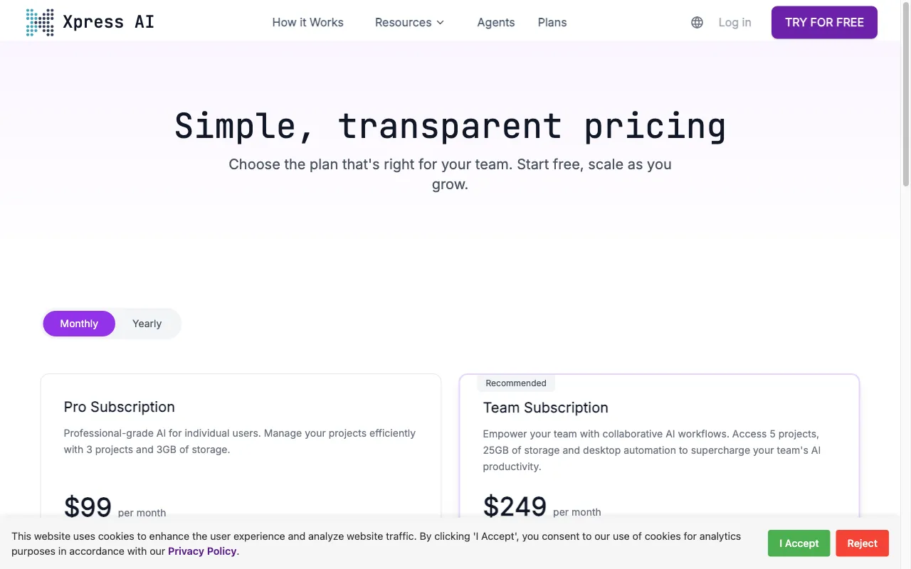 Xpress AI — pricing page