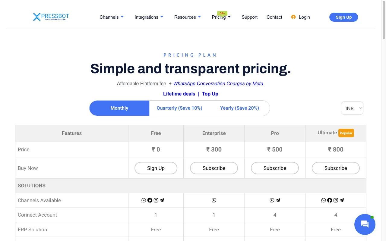 XpressBot by Sky Free — pricing page