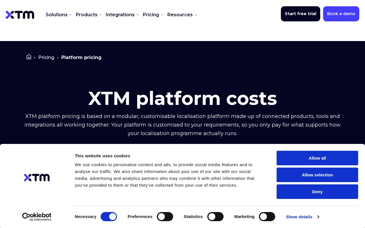 Xtm — pricing page