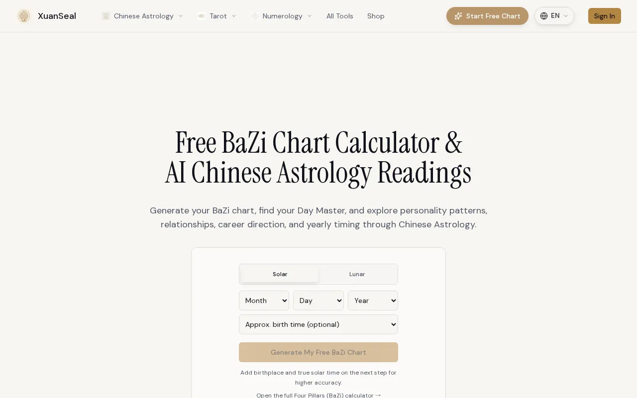 XuanSeal AI BaZi Reading — preview screenshot