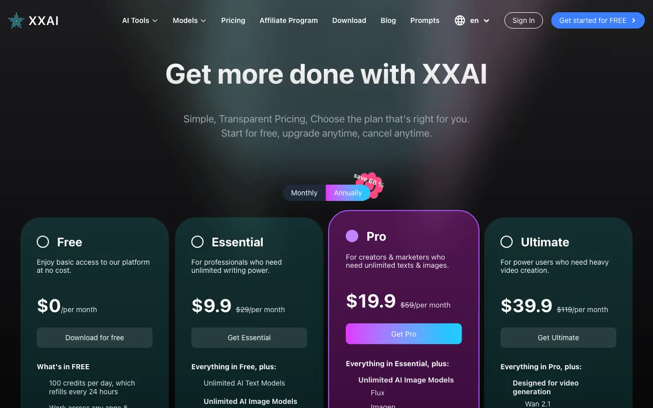 XX.AI — pricing page