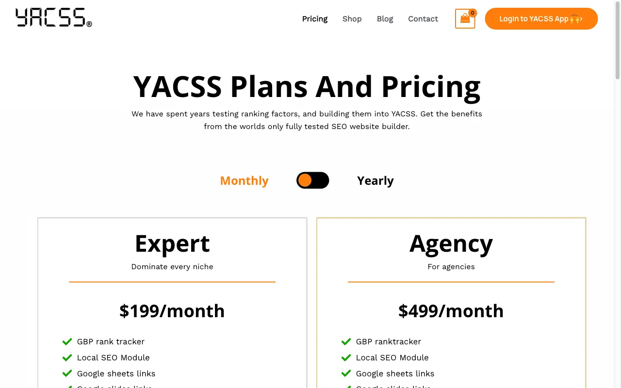 YACSS — pricing page