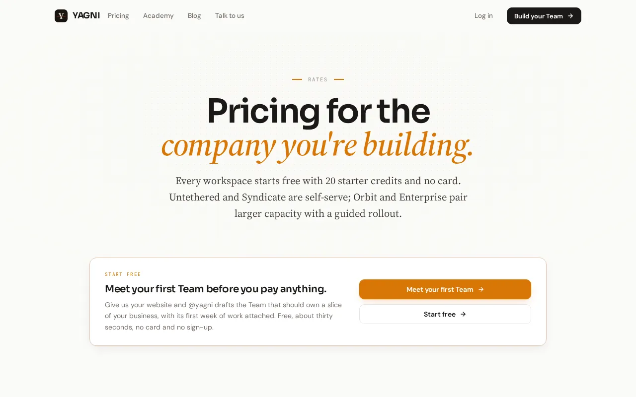 YAGNI — pricing page