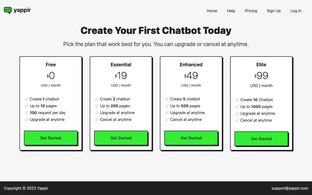 Yappir — pricing page