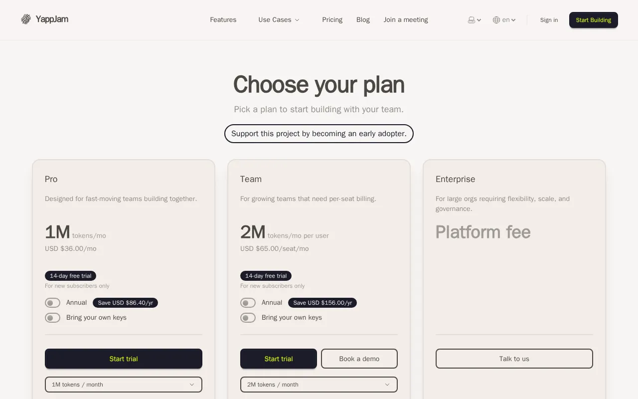 YappJam — pricing page