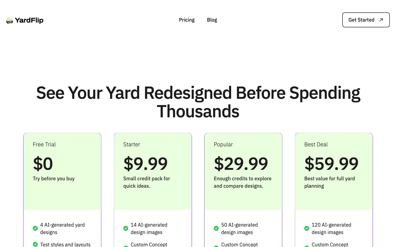YardFlip — pricing page