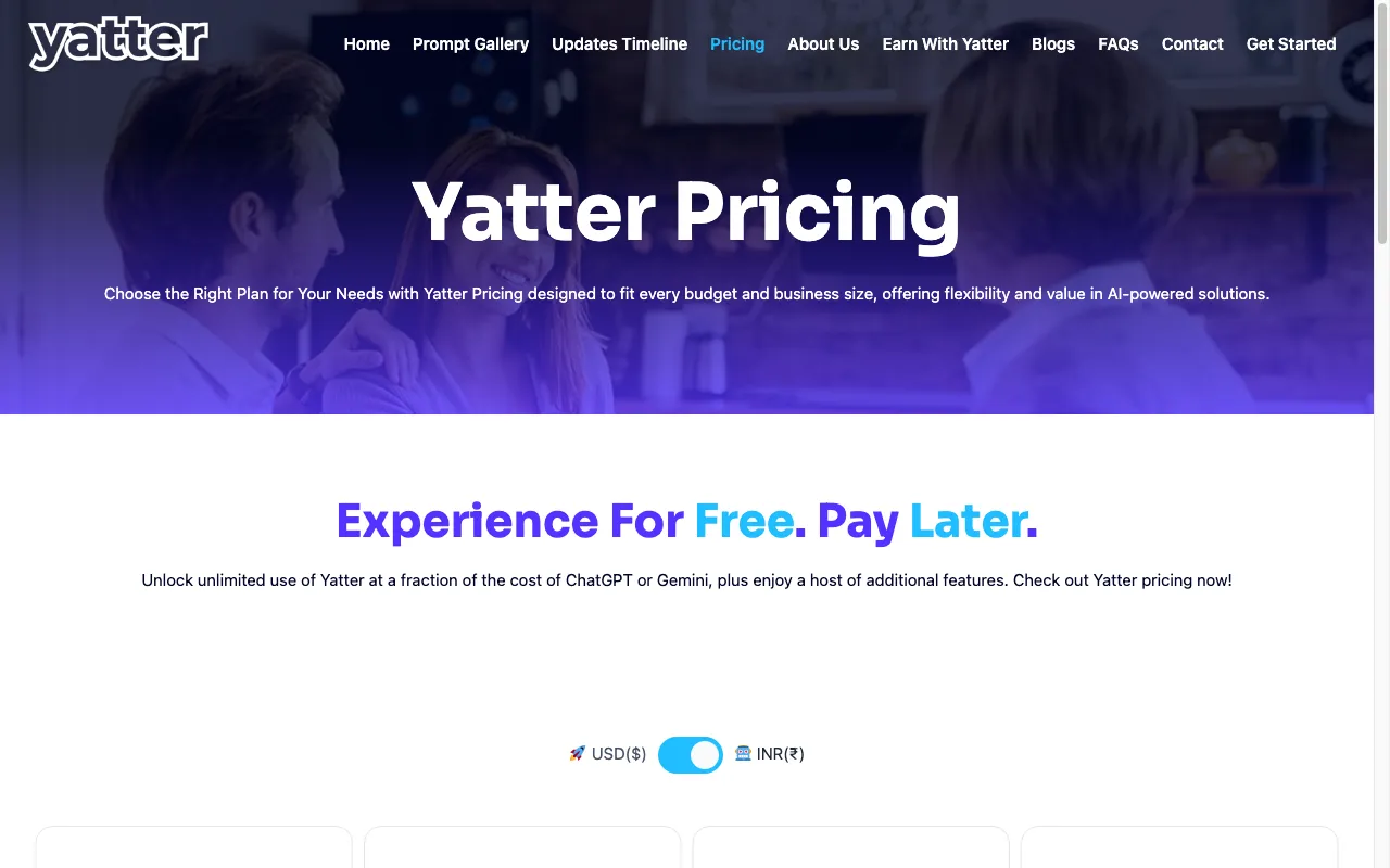 Yatter AI — pricing page