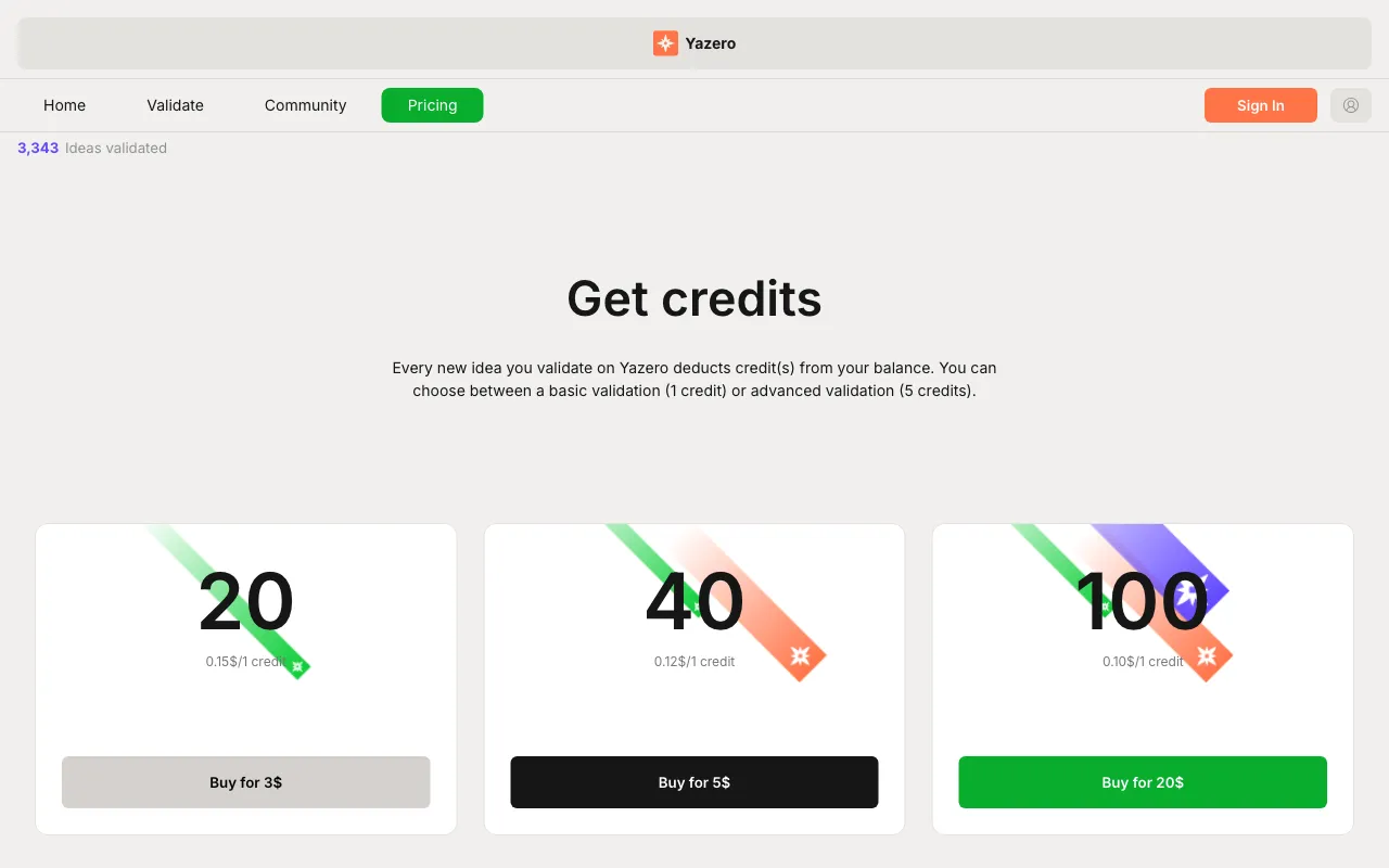 Yazero — pricing page