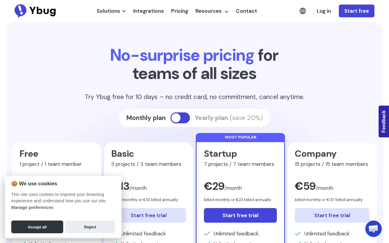 Ybug — pricing page