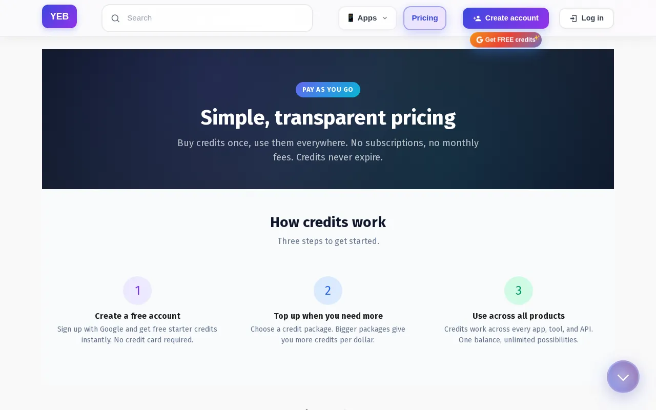 YEB — pricing page