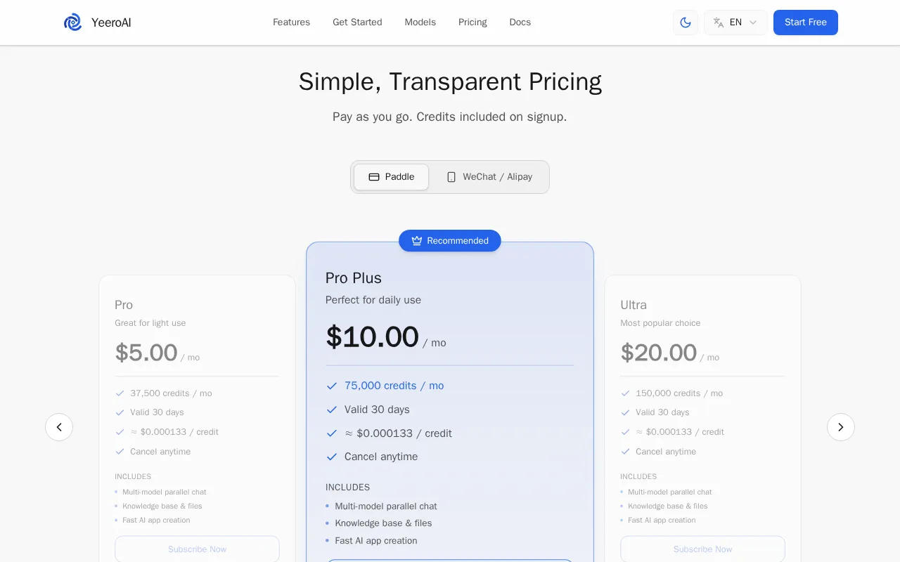 YeeroAI — pricing page