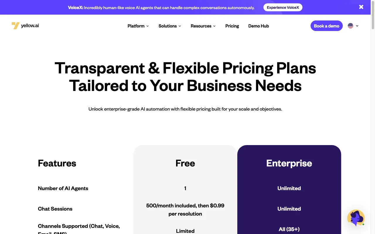 Yellow.ai — pricing page