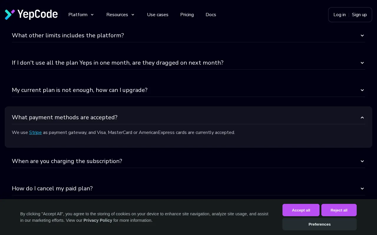 YepCode — pricing page