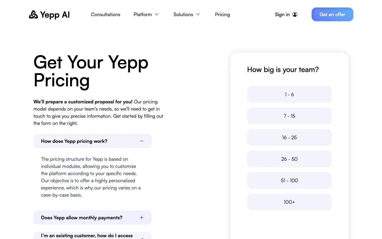 Yepp AI — pricing page