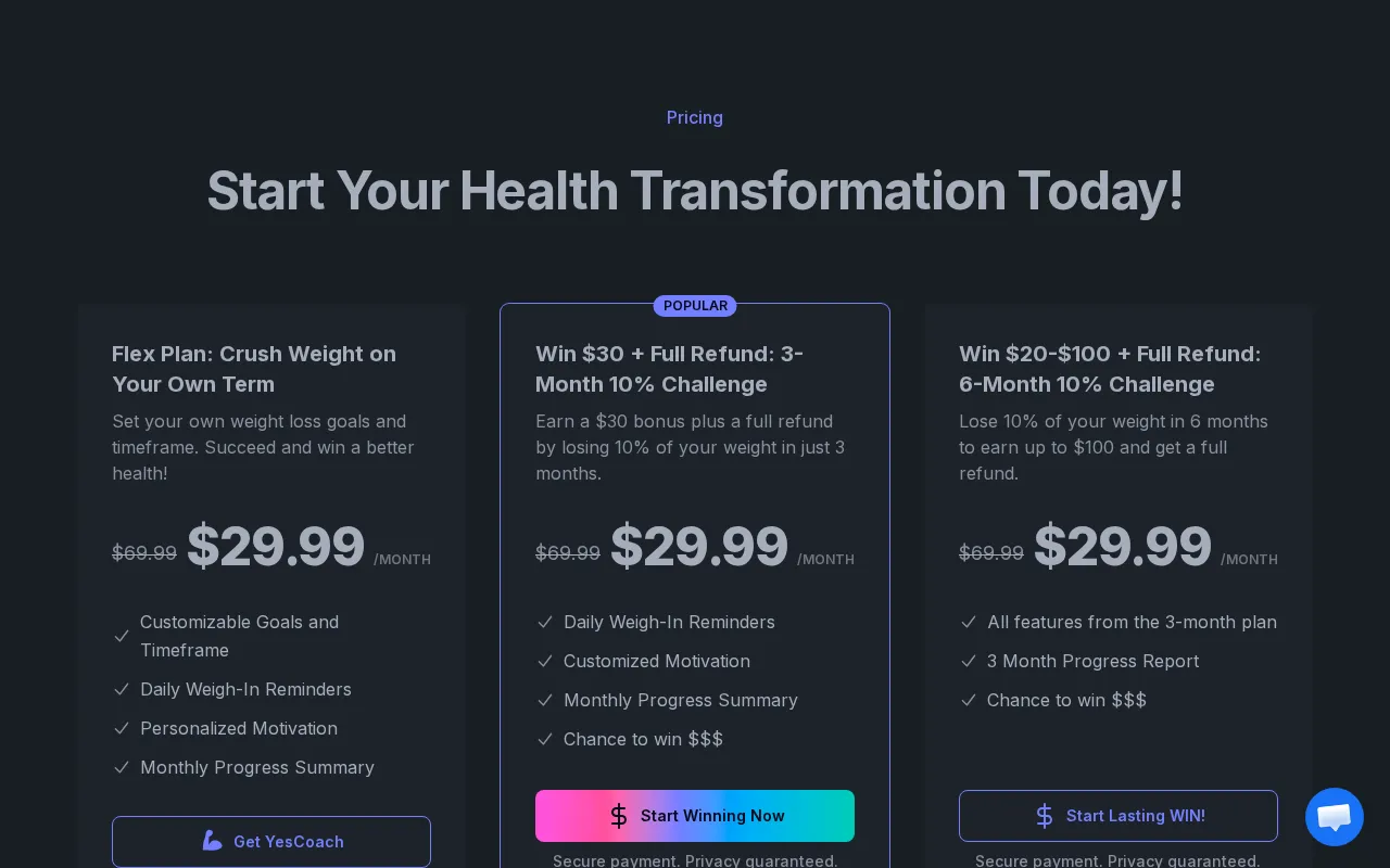 YesCoach — pricing page