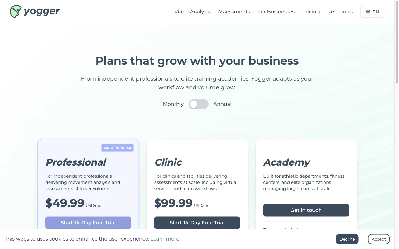Yogger — pricing page