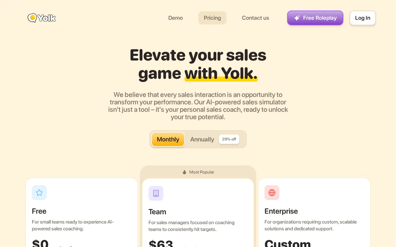 Yolk — pricing page