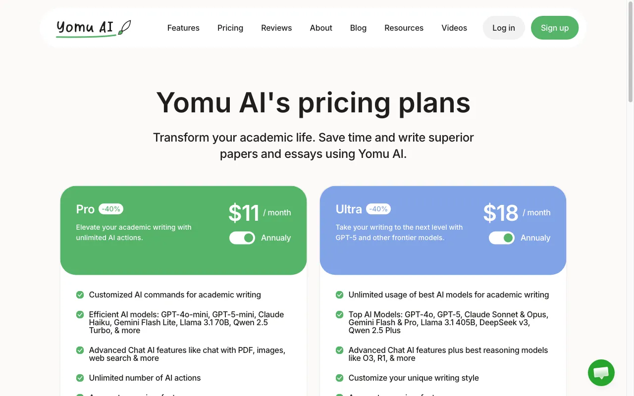 Yomu AI — pricing page