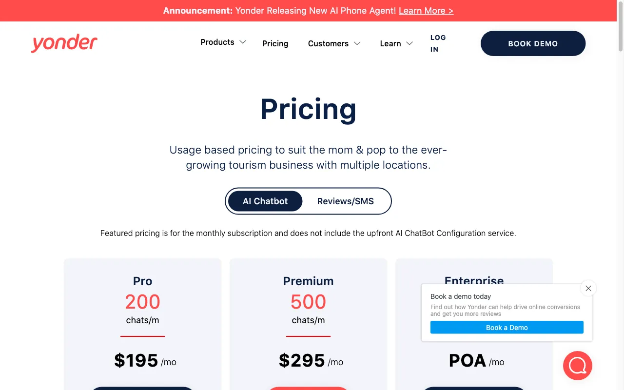Yonder HQ — pricing page
