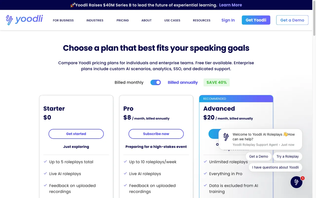 Yoodli AI — pricing page
