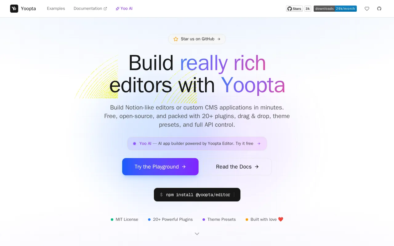 Yoopta Edtior — preview screenshot