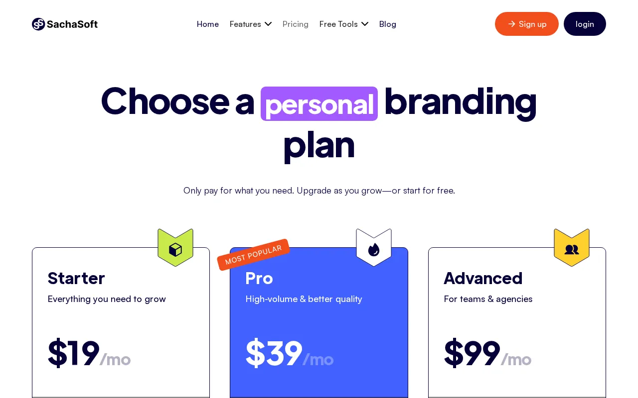 SachaSoft — pricing page