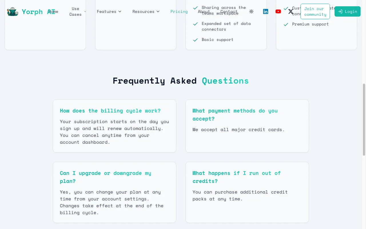 Yorph AI — pricing page