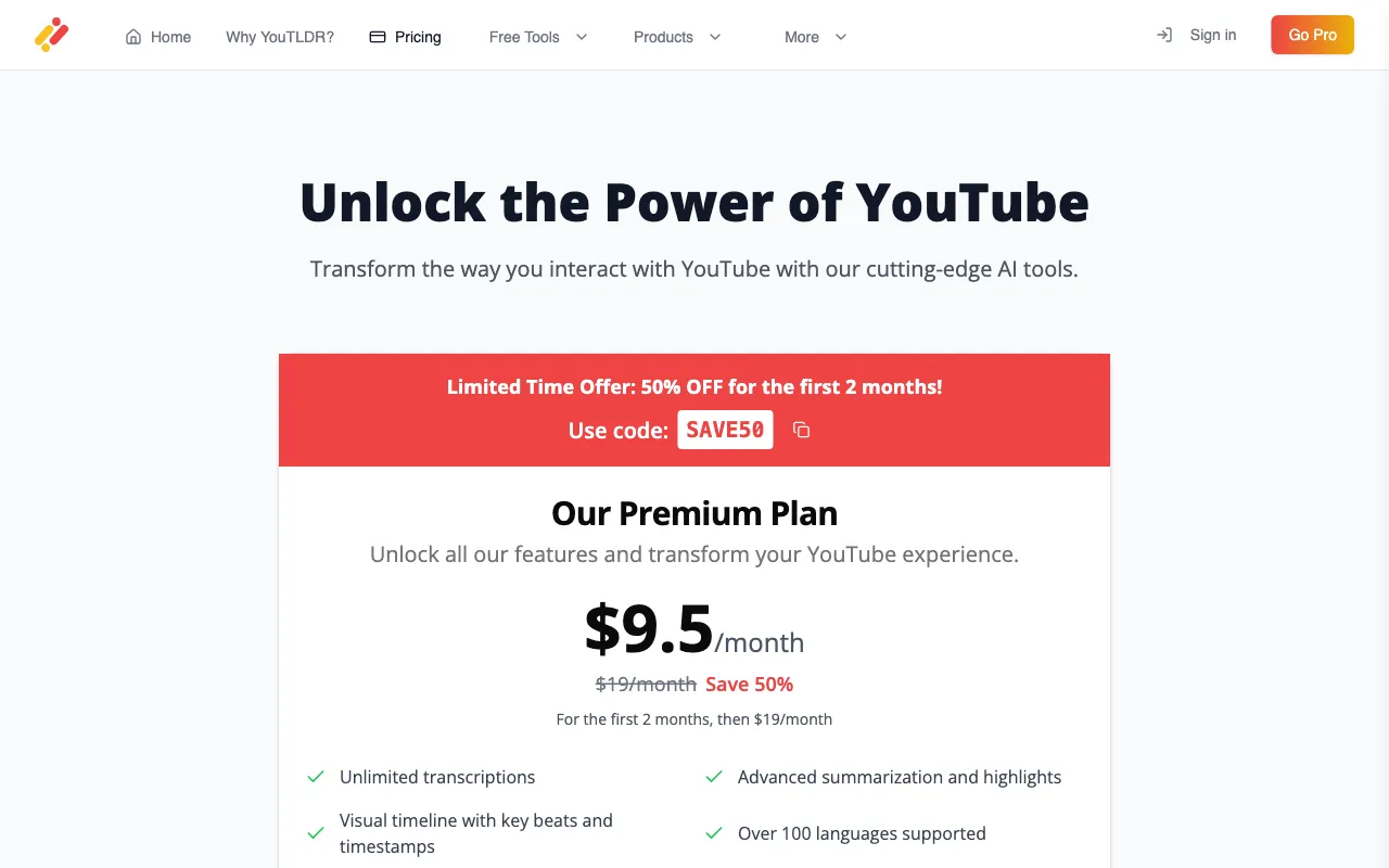 YOU-TLDR 2.0 — pricing page
