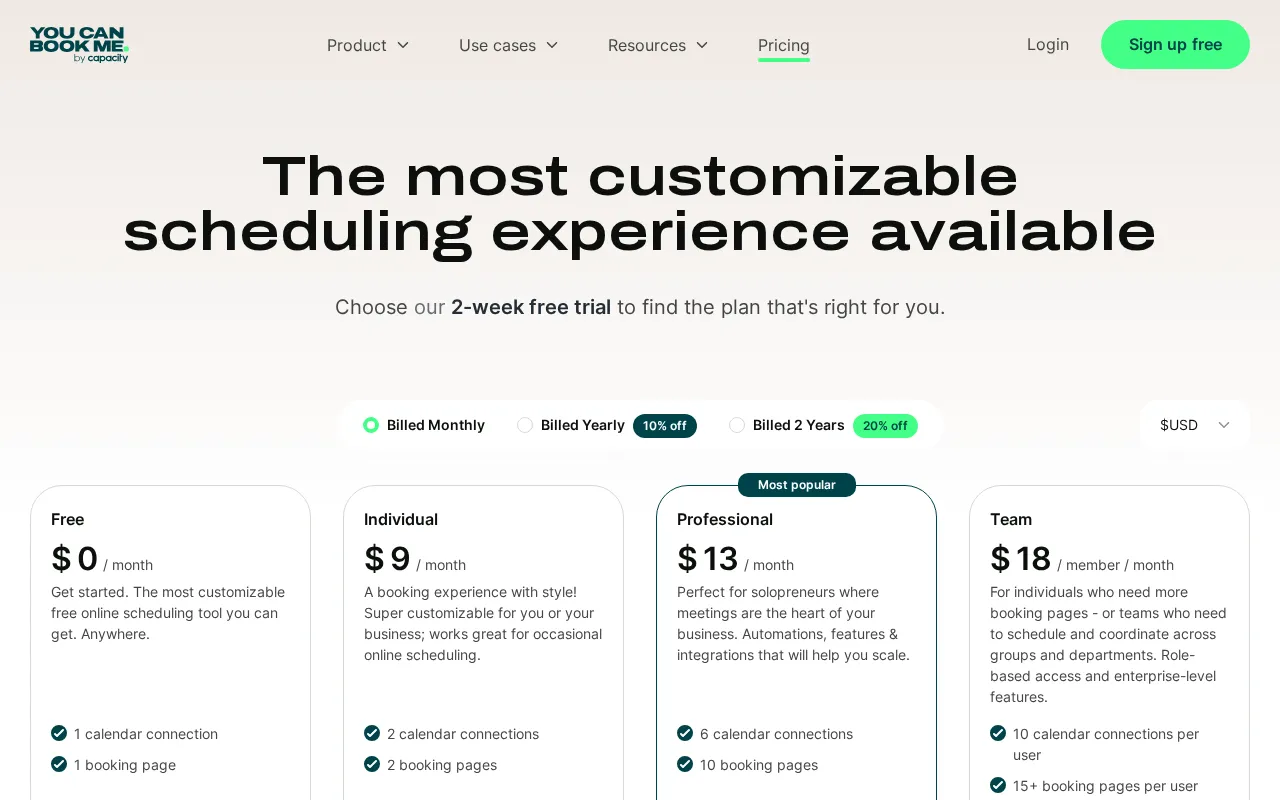 Youcanbook — pricing page