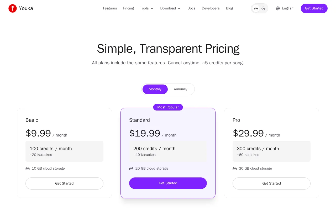 Youka — pricing page