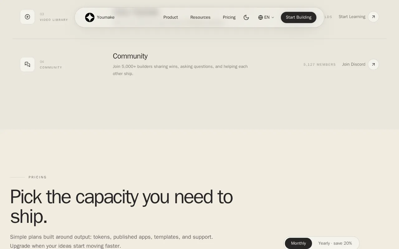 Youmake — pricing page