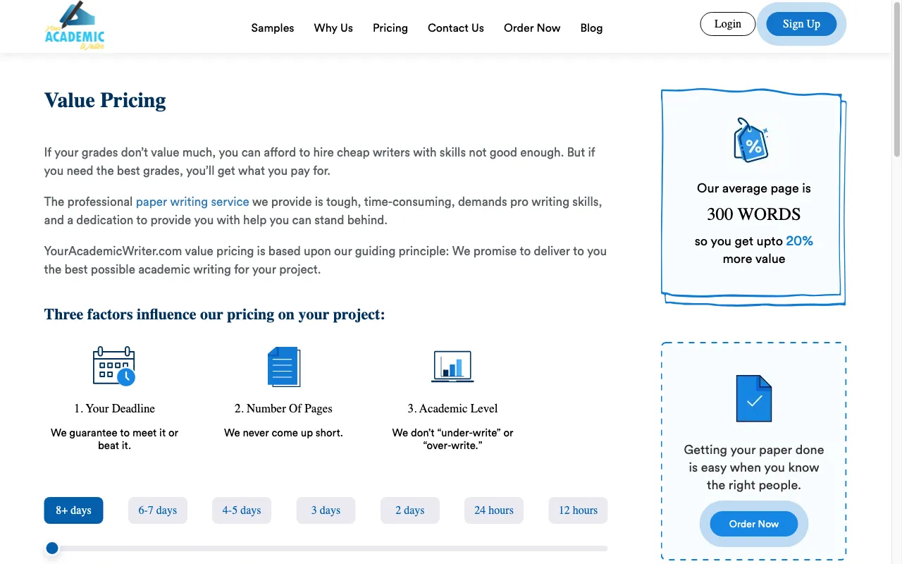 Your Academic Writer — pricing page