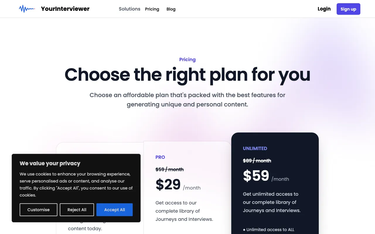 YourInterviewer — pricing page