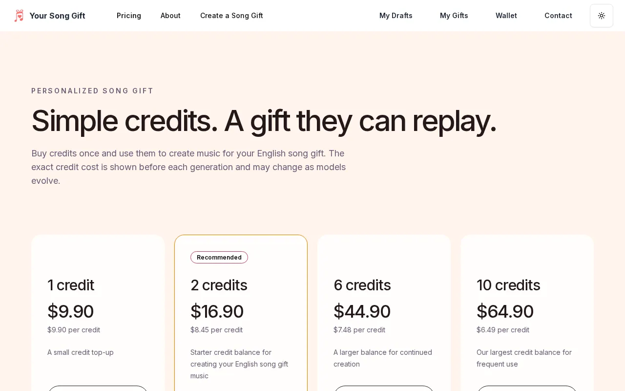 Your Song Gift — pricing page