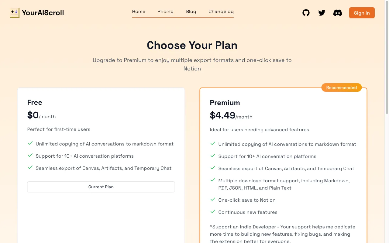 YourAIScroll — pricing page