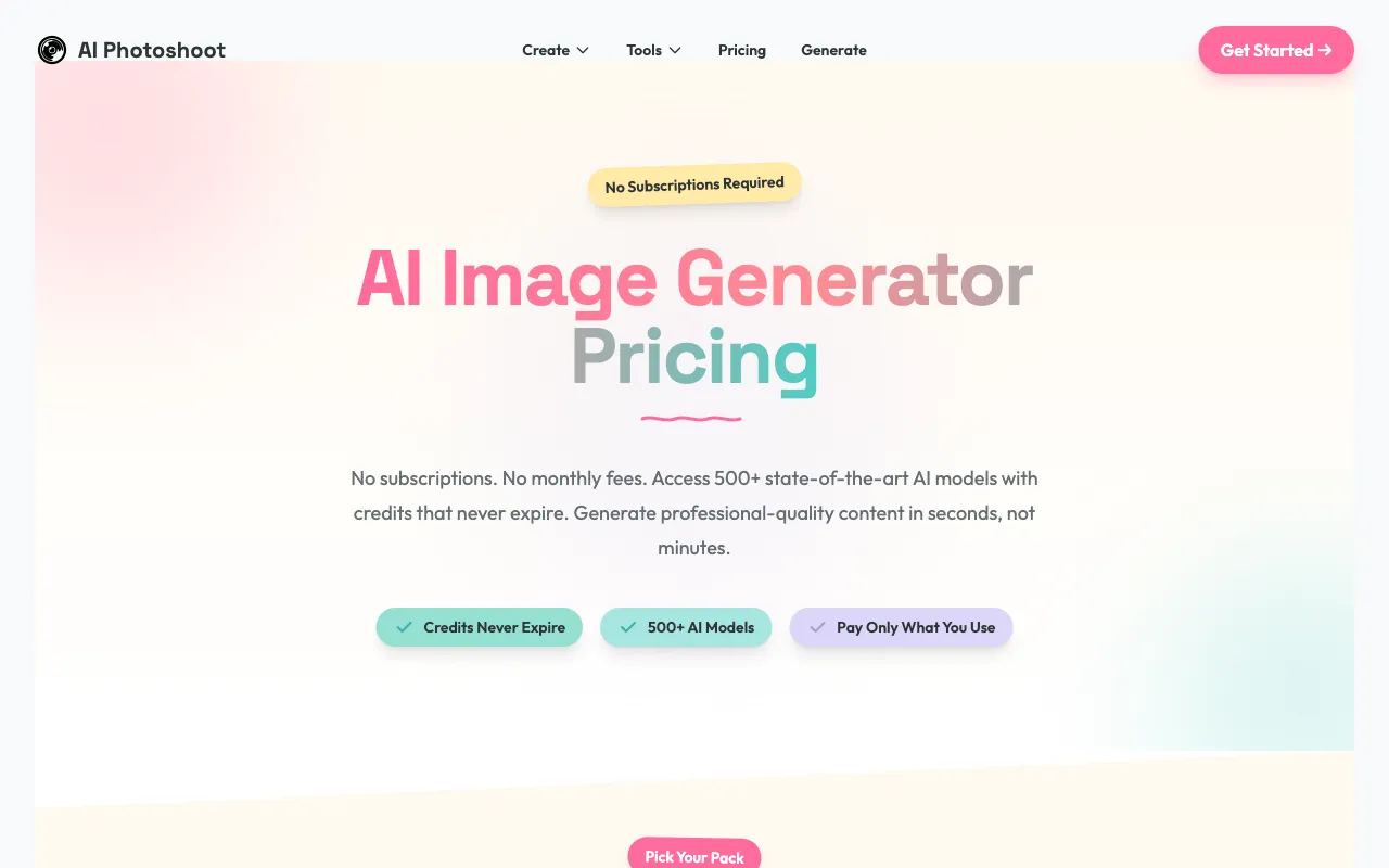 AI Photoshoot — pricing page