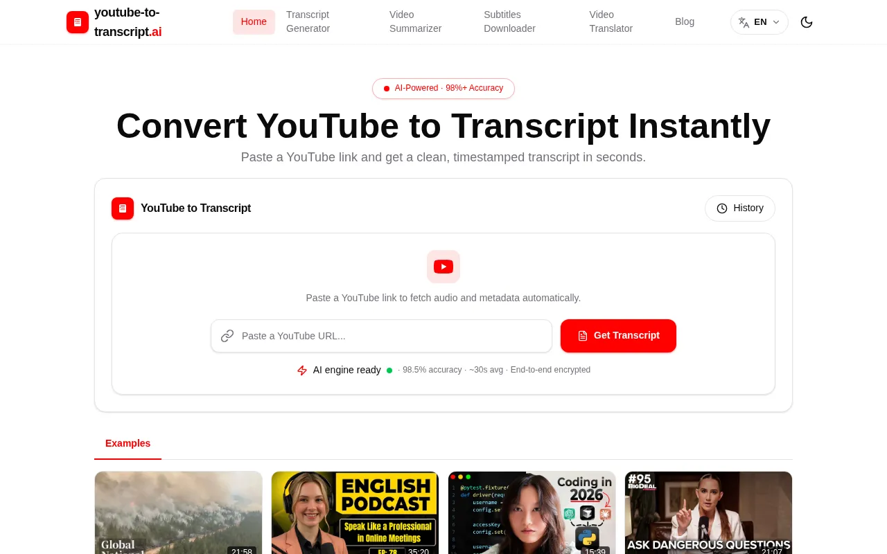 youtube-to-transcript.ai — preview screenshot