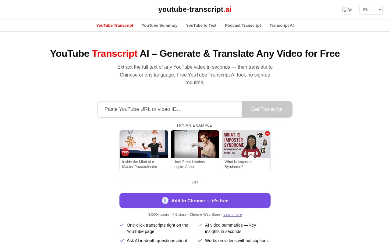 YouTube Transcript AI — preview screenshot