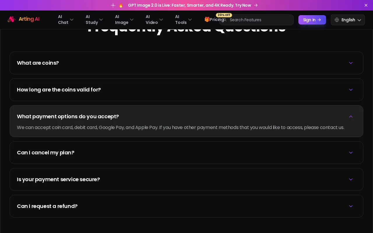 Arting.ai — pricing page