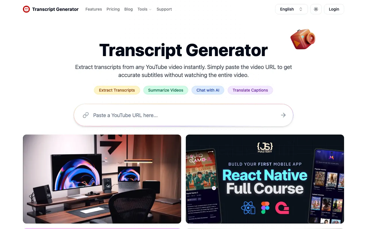 YouTube Transcript Generator — preview screenshot